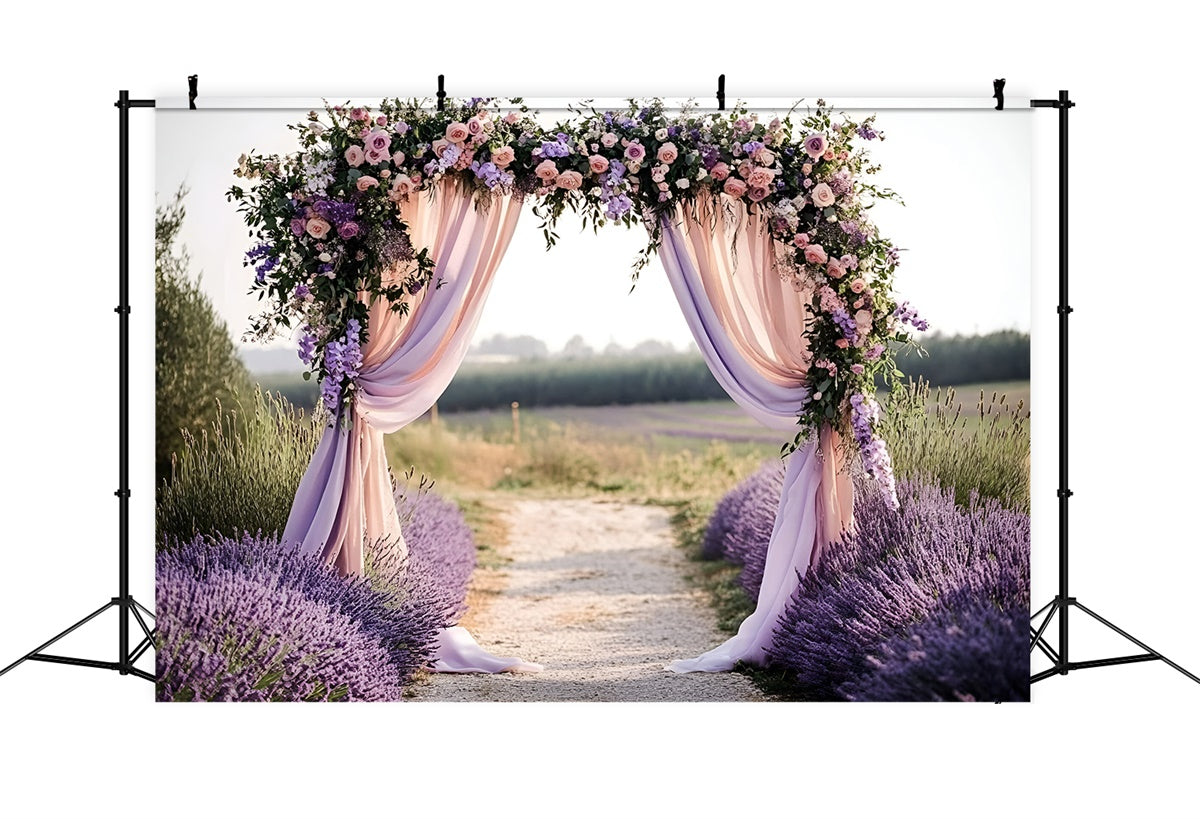Lavendel-Fotokulisse Romantische Hochzeit Bogen Sommer-Hintergrundbilder GQ6-51