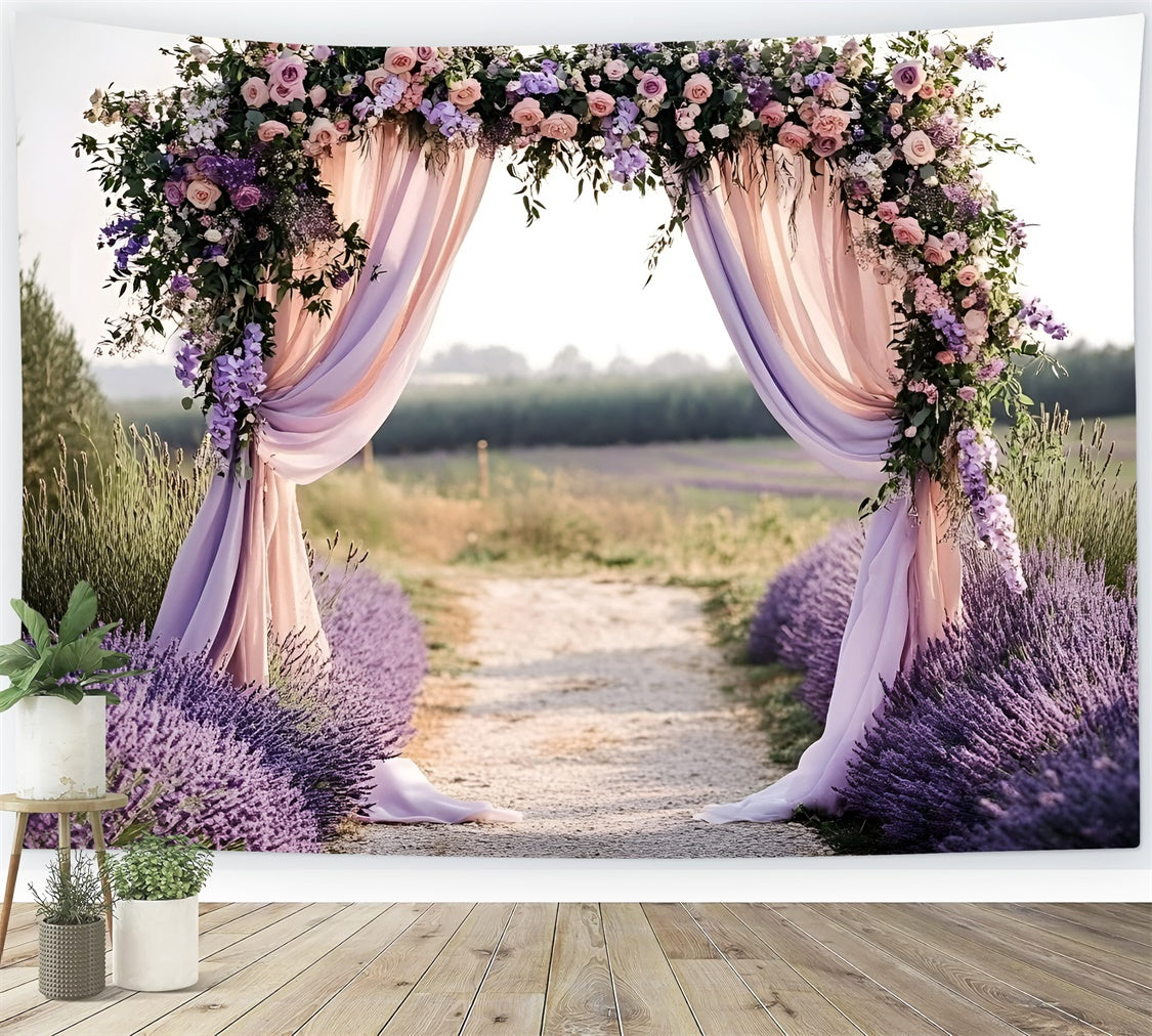 Lavendel-Fotokulisse Romantische Hochzeit Bogen Sommer-Hintergrundbilder GQ6-51