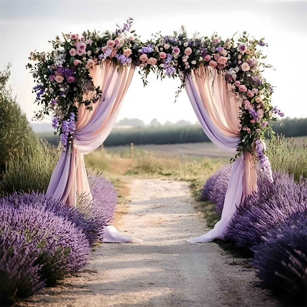 Lavendel-Fotokulisse Romantische Hochzeit Bogen Sommer-Hintergrundbilder GQ6-51