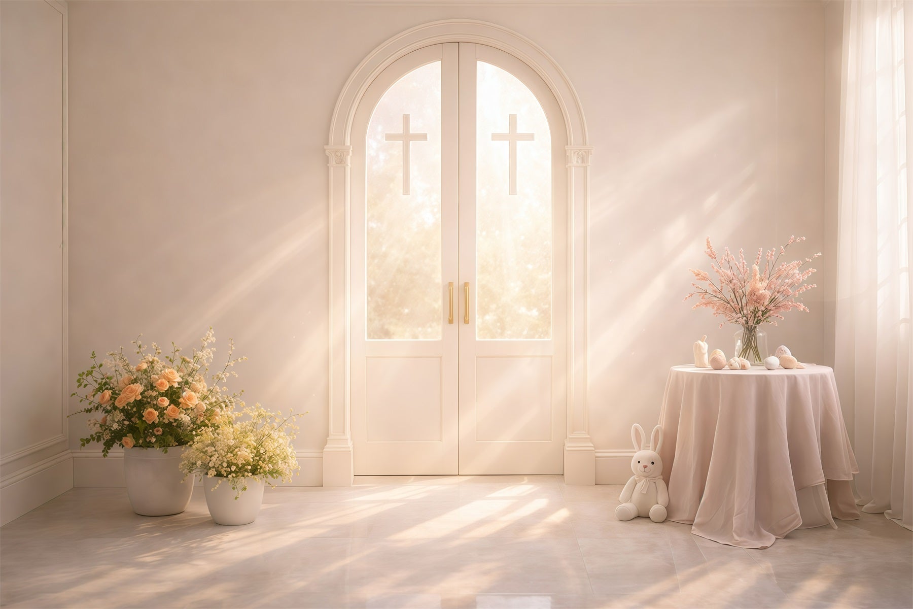 Kirchen-Osterfotohintergründe Sonnendurchflutetes Kreuz Torbögen Hintergründe für Osterbilder GQ61-10