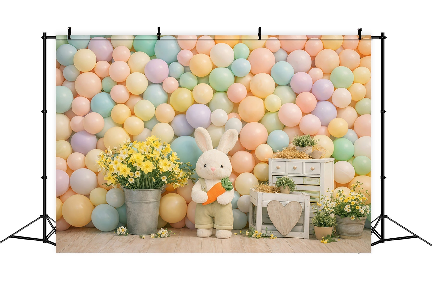 Ideen für Oster-Luftballon-Hintergründe Pastellfarbene Macaron-Hasen Gänseblümchen Oster-Hintergrund GQ61-23