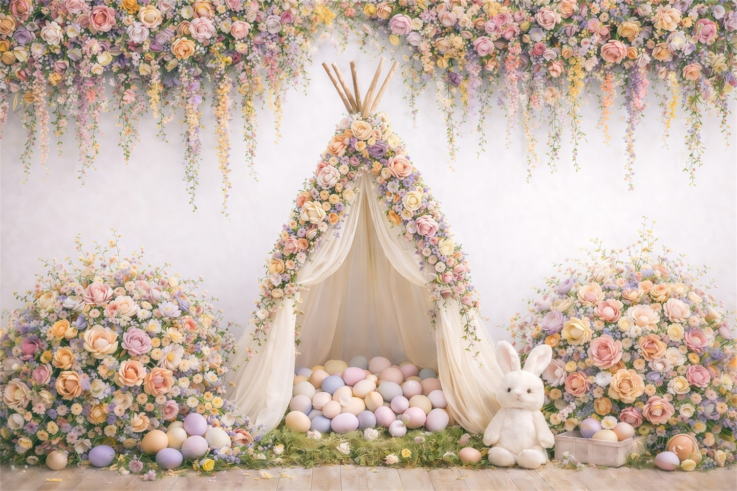 Baby-Oster-Hintergrund Blumen-Tipi-Ei-Zelt Ideen für Oster-Fotohintergründe GQ61-25