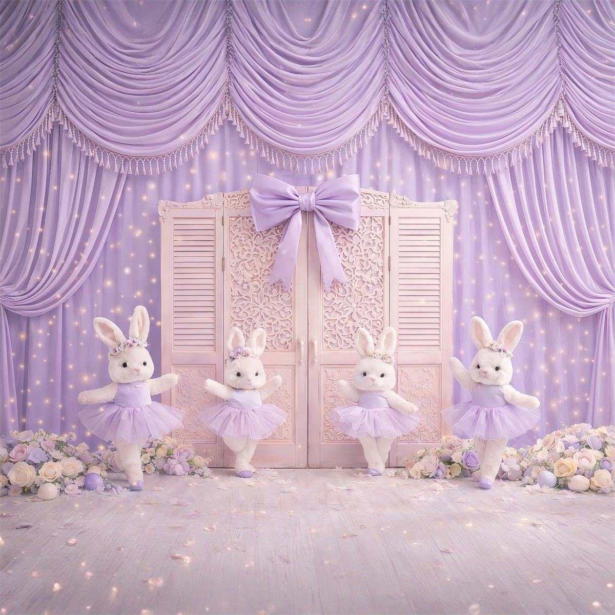 Ideen für Hasen-Hintergründe Lavendelvorhang Ballettbühnen-Hintergrund für Osterfotos GQ61-26