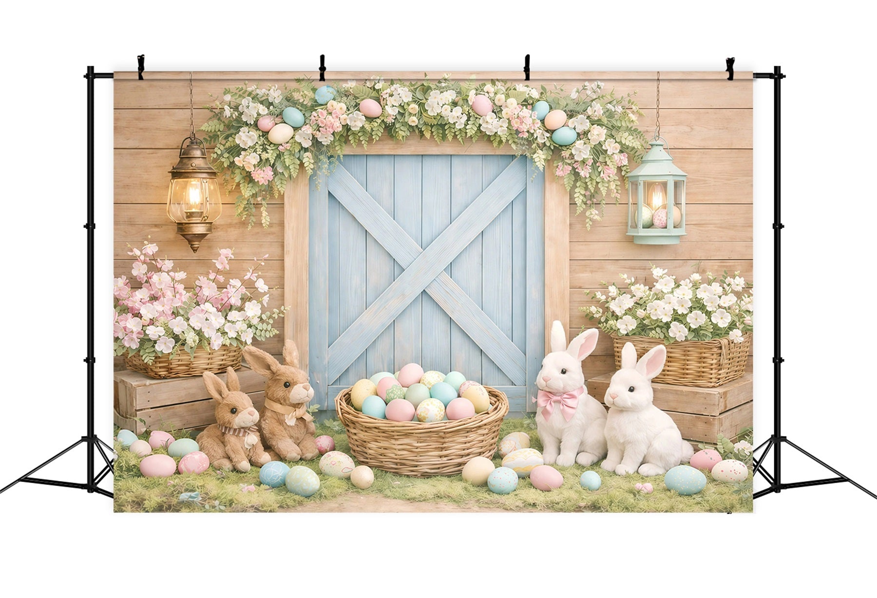 Oster-Baby-Hintergrund Rustikaler Hasen-Scheunentor-Osterfotografie-Hintergrund GQ61-28