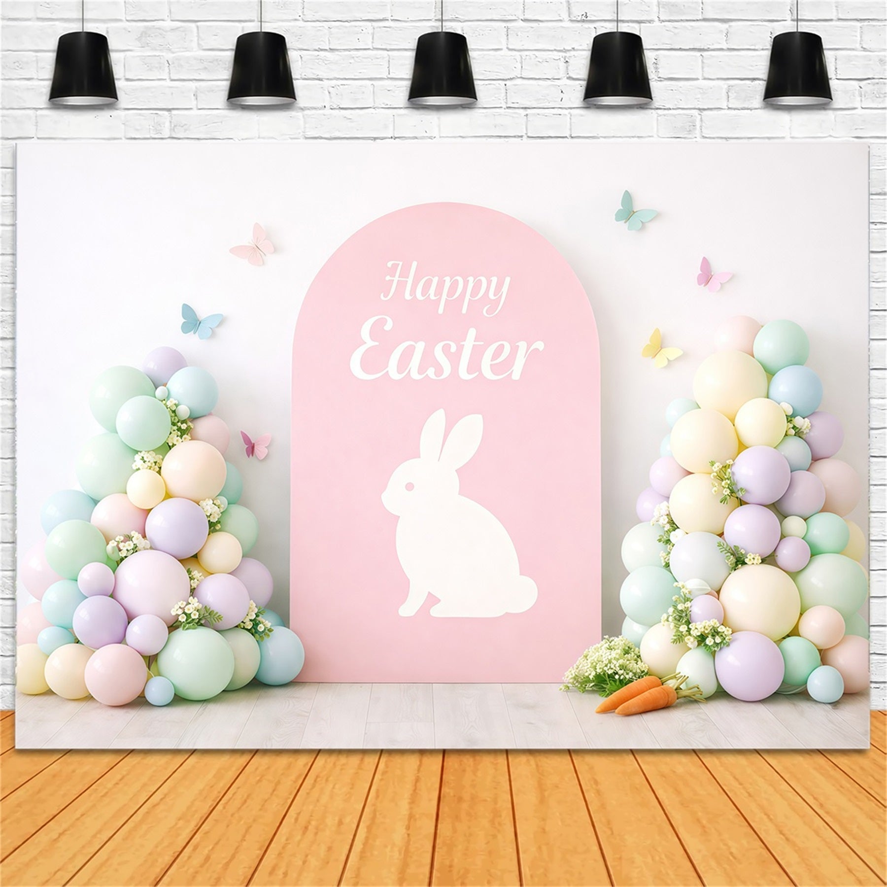 Osterhase-Hintergrund Ballons Pastellfarben Macaron Hase Bogen Frohe Ostern Foto-Hintergrund GQ61-30