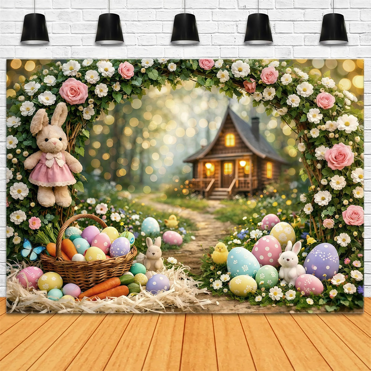 Oster-Bokeh-Hintergrund Zauberwald Hase Cottage Osterhintergründe für Fotos GQ61-31