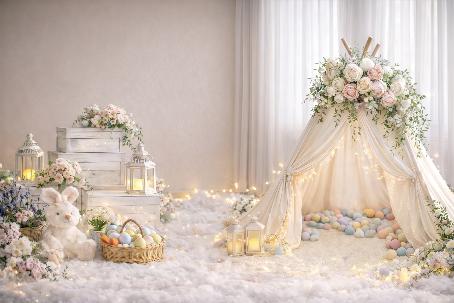 Baby-Oster-Hintergrund Sanft leuchtender Blumen-Tipi Oster-Fotografie-Hintergründe zu verkaufen GQ61-39