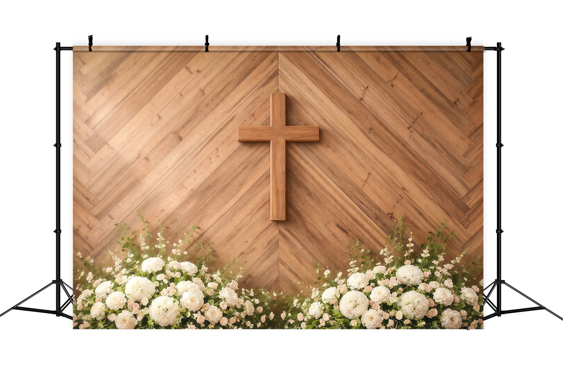 Ostersonntag-Hintergrund Holzkreuz Blumenaltar Ostern-Bildhintergrund-Ideen GQ61-4