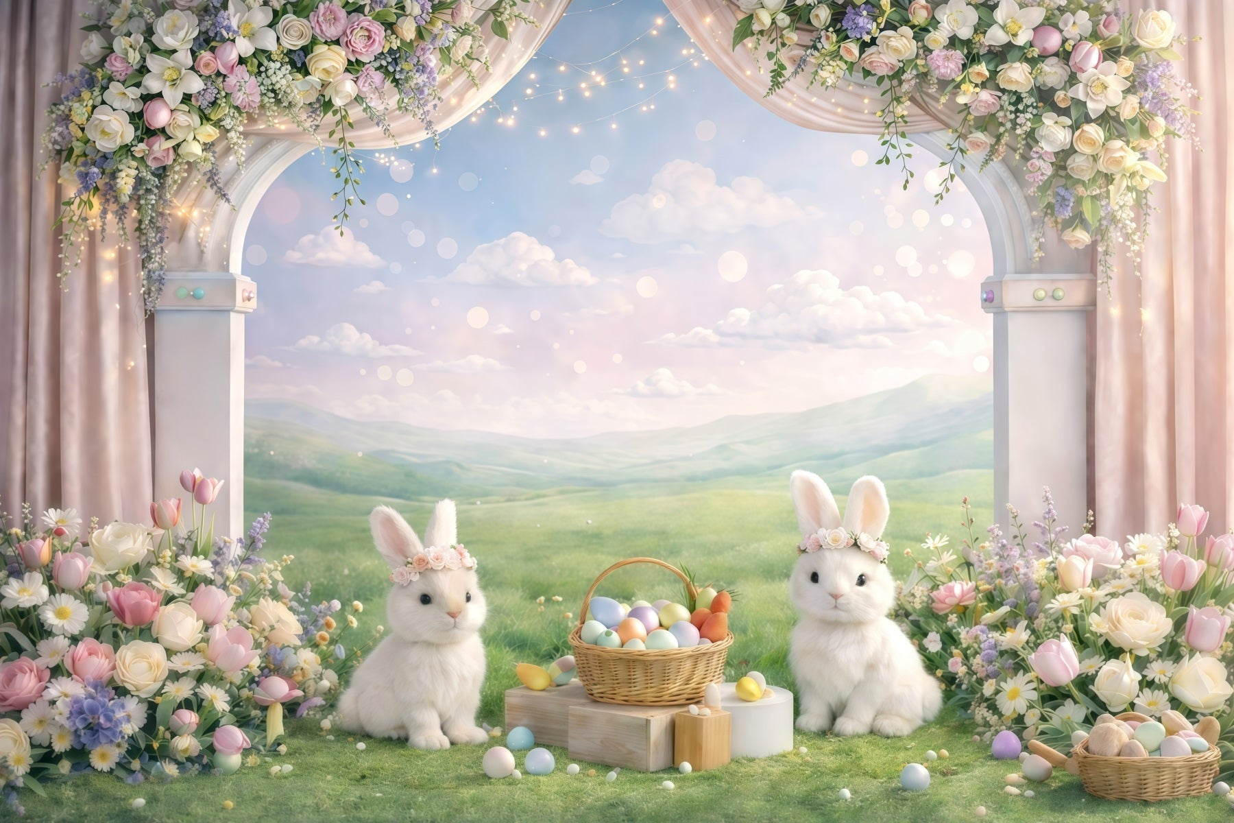 Ideen für Hasen-Hintergründe Gartenbogen-Hase Wiese Oster-Fotografie-Hintergrund GQ61-41