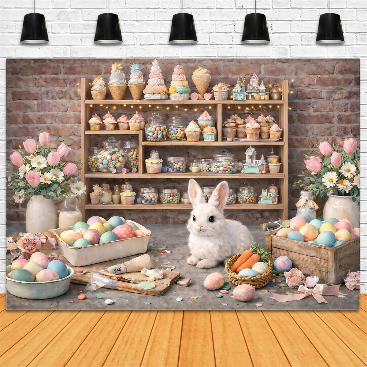 Osterwandhintergrund Rustikaler Hase Dessert-Workshop Osterfotografie-Hintergründe zu verkaufen GQ61-43