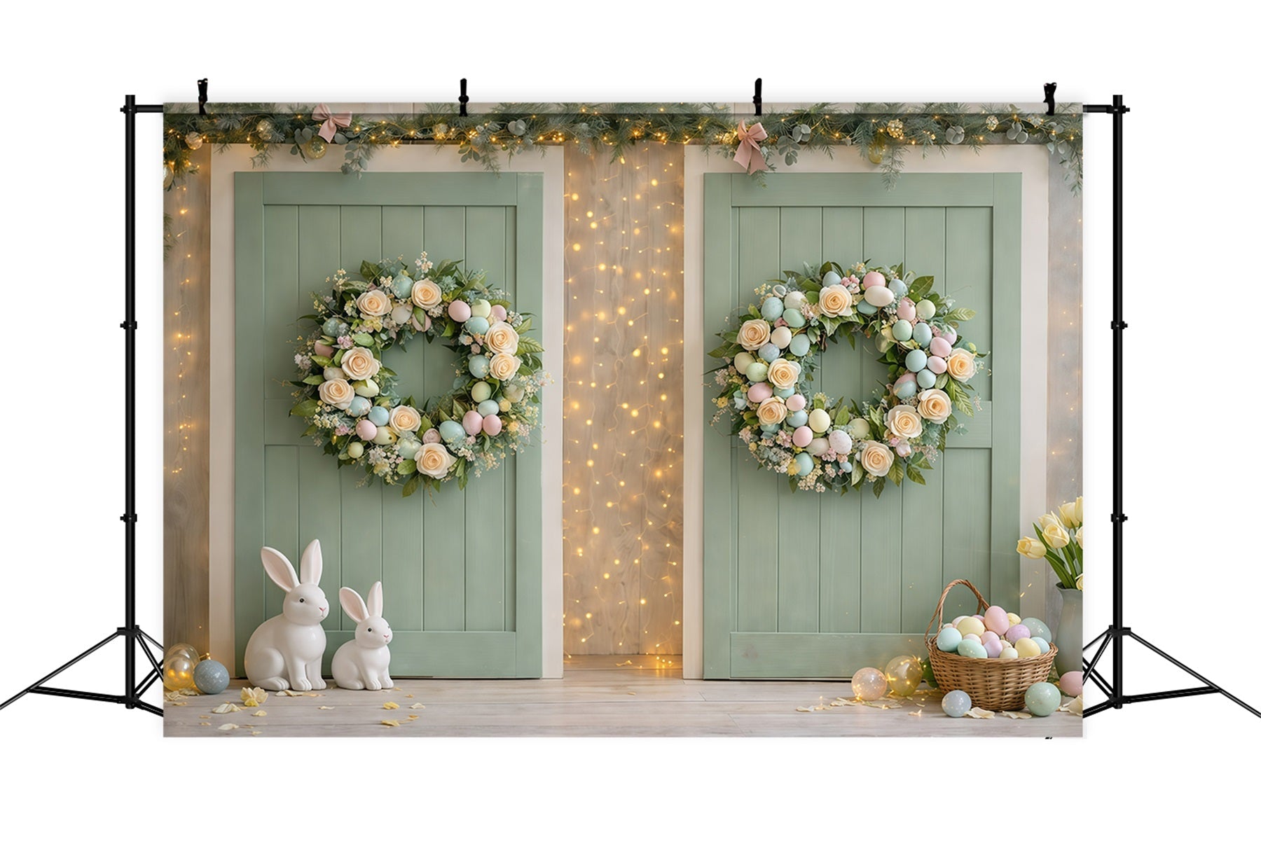 Osterkranz-Türhintergrund Mintgrüne Tür Hasen-Eier Osterhintergründe GQ61-66