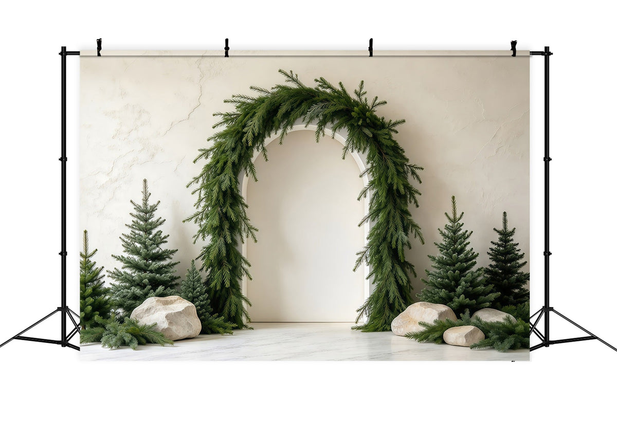 Weihnachtsbaum-Fotohintergrund Üppiger Immergrüner Girlandenbogen GQ610-100