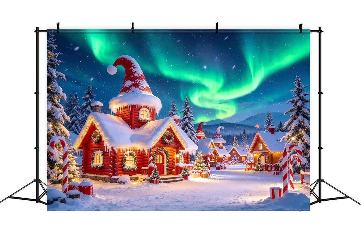 Weihnachtlicher Elfen-Hintergrund Polarlicht Verschneites Dorf GQ610-102