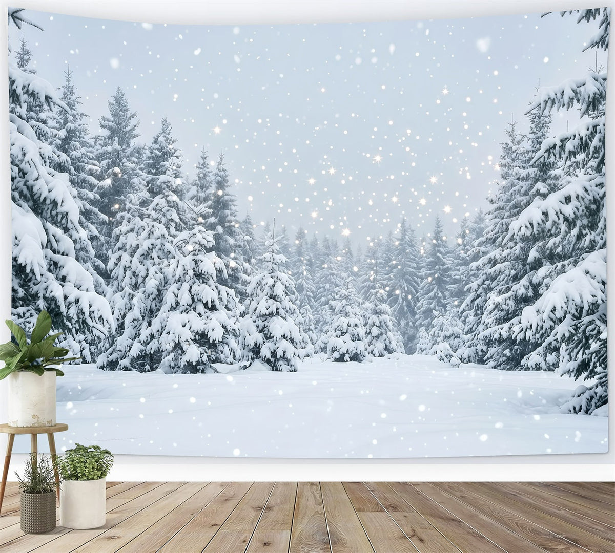 Weihnachtsbaum-Hintergrund Verschneiter Immergrüner Wald GQ610-111