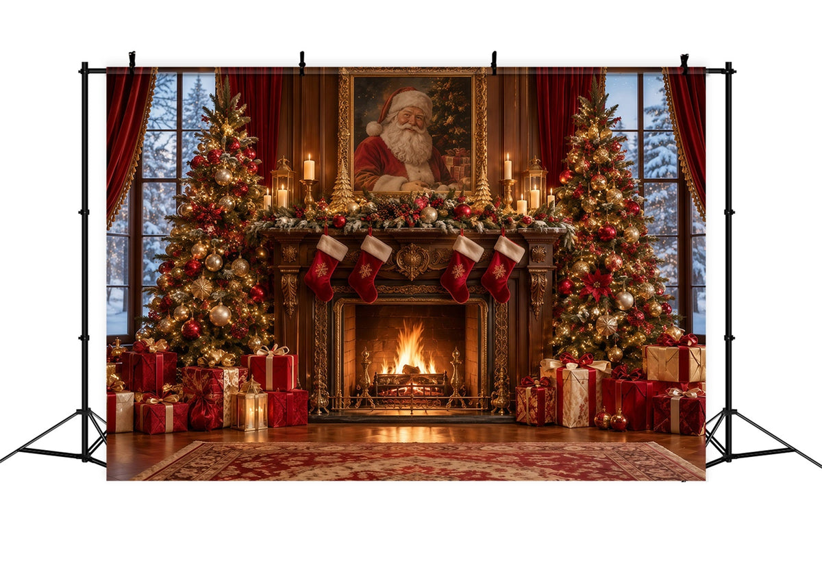 Weihnachtlicher Fotohintergrund Santa-Porträt Kamin Kaminsims GQ610-119