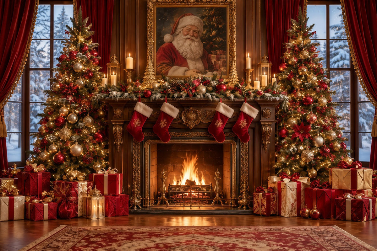 Weihnachtlicher Fotohintergrund Santa-Porträt Kamin Kaminsims GQ610-119