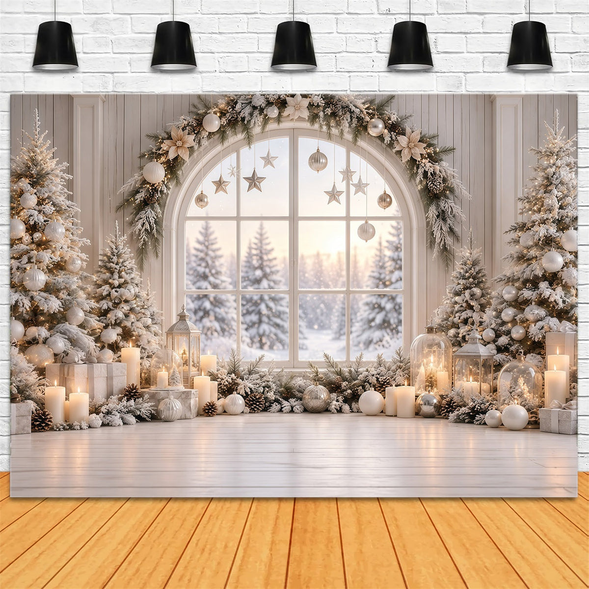Weihnachtsfenster-Hintergrund Weißes Winterfenster Dekoration GQ610-120