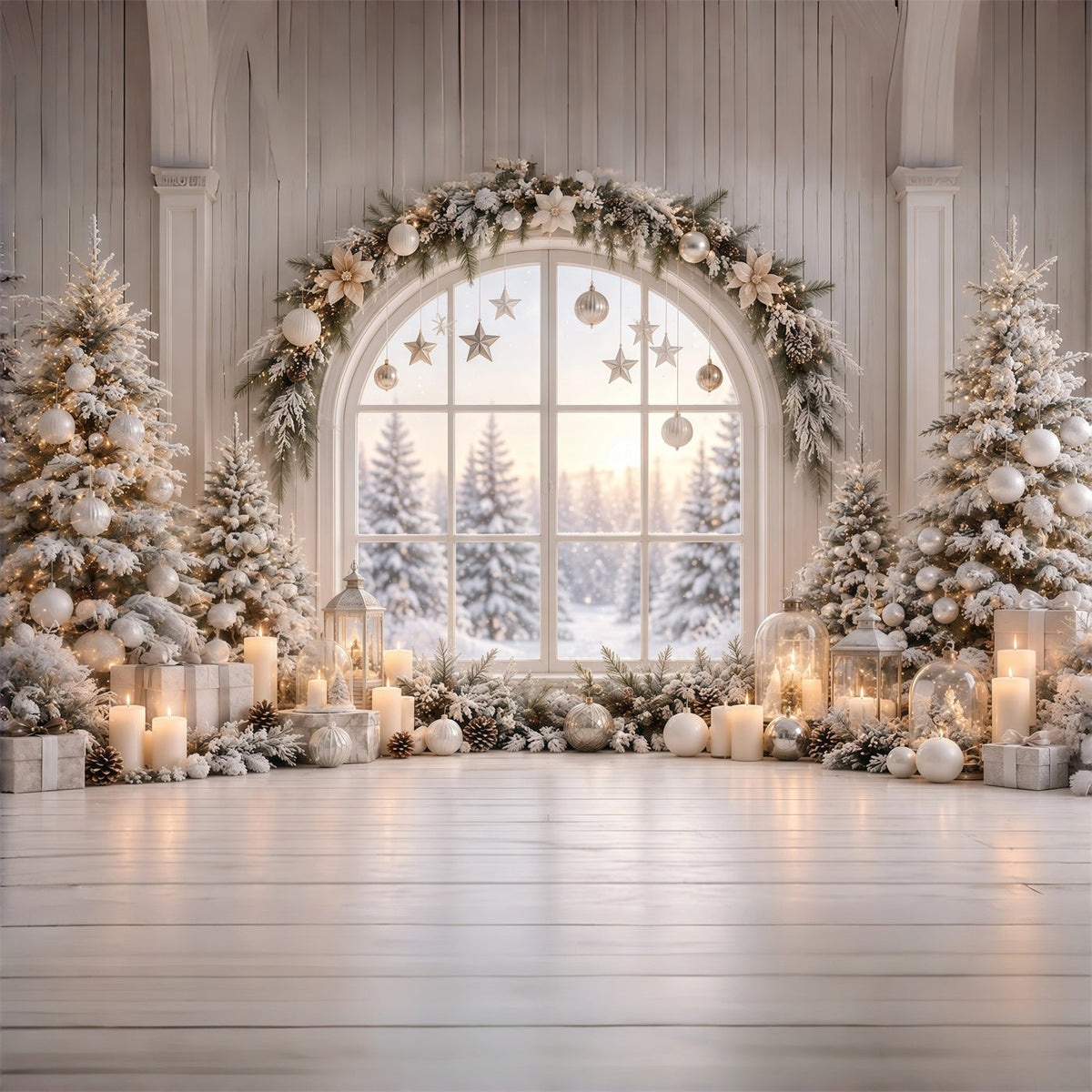 Weihnachtsfenster-Hintergrund Weißes Winterfenster Dekoration GQ610-120