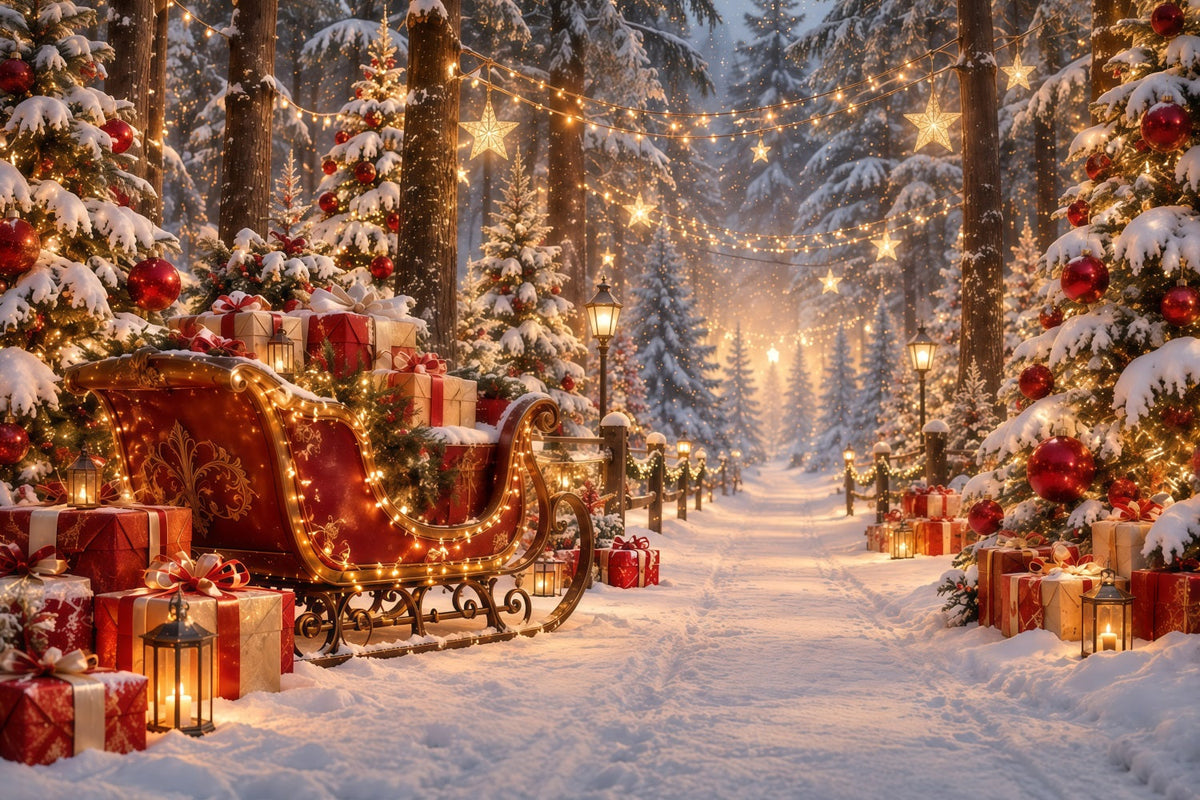 Weihnachtsbaum-Hintergrund Leuchtender Schlitten Geschenkeweg GQ610-121