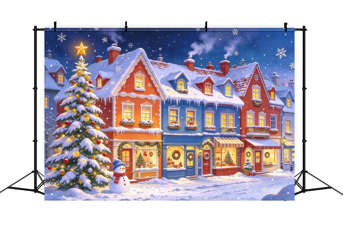 Weihnachtsstadt Hintergrund Verschneite Bunte Dorfläden GQ610-17