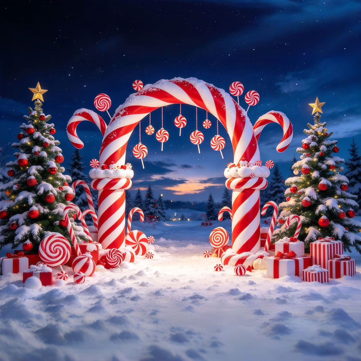 Weihnachtlicher Zuckerstangen Hintergrund Pfefferminzbonbonland Torbogen GQ610-18