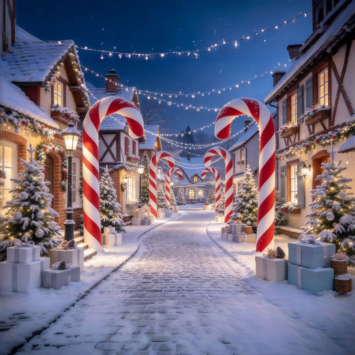 Weihnachtsdorf Hintergrund Zuckerstangenhaus Eingang GQ610-44
