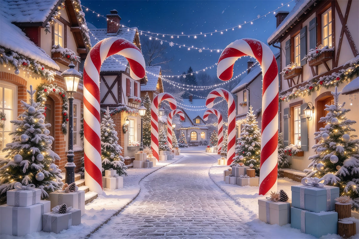 Weihnachtsdorf Hintergrund Zuckerstangenhaus Eingang GQ610-44