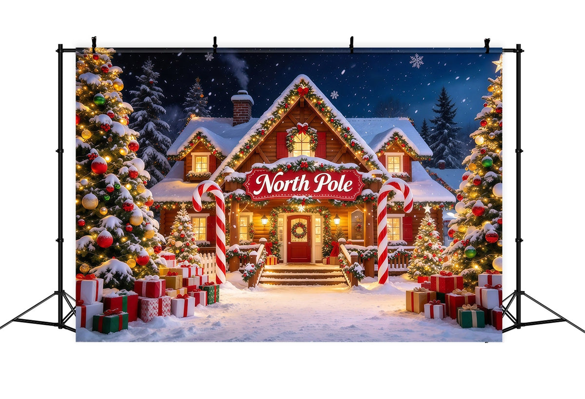 Nordpol Fotohintergrund Verschneite Hütte Zuckerstangenbogen GQ610-6