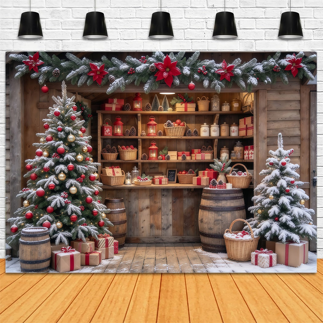 Weihnachtsladen-Hintergrund Verschneiter Rustikaler Geschenkeladen GQ610-65