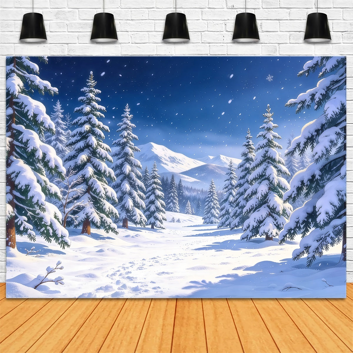 Weihnachtsbaum-Fotohintergrund Verschneites Immergrünes Bergtal GQ610-73