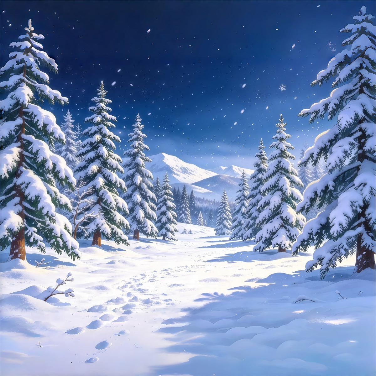 Weihnachtsbaum-Fotohintergrund Verschneites Immergrünes Bergtal GQ610-73