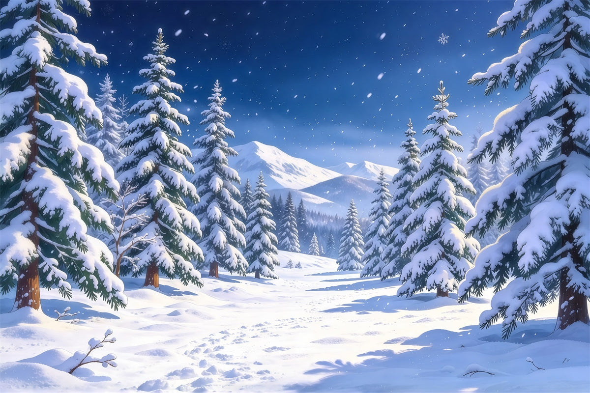 Weihnachtsbaum-Fotohintergrund Verschneites Immergrünes Bergtal GQ610-73