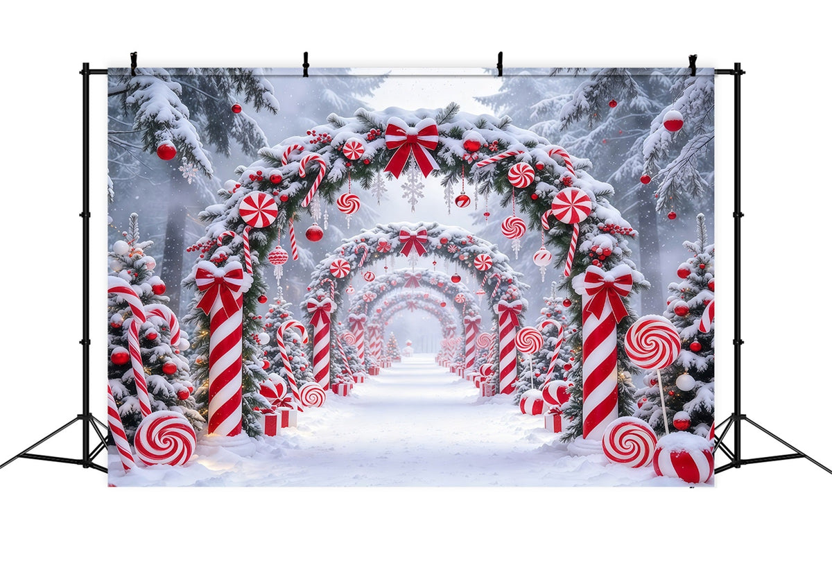 Weihnachtlicher Zuckerstangen-Hintergrund Pfefferminzbonbonland Verschneit GQ610-76