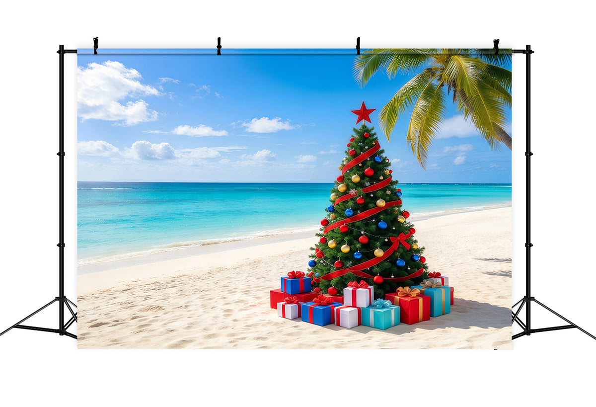 Weihnachtsbaum-Hintergrund Tropischer Strand Geschmückter Baum GQ610-79
