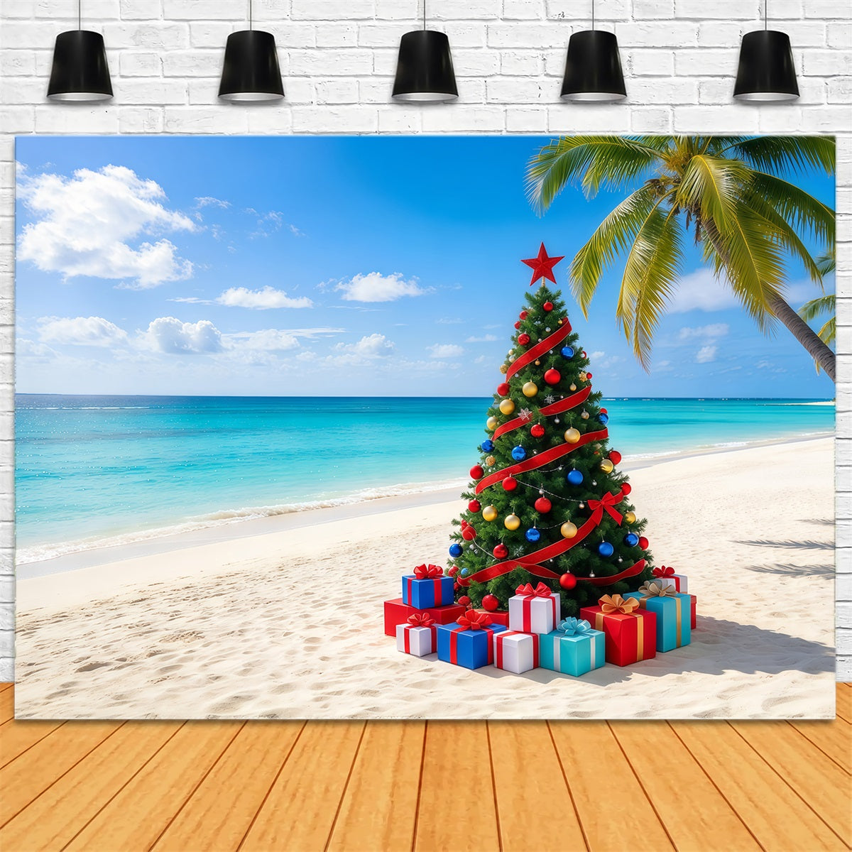 Weihnachtsbaum-Hintergrund Tropischer Strand Geschmückter Baum GQ610-79