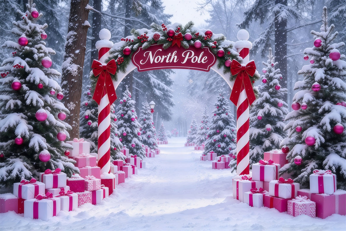 Nordpol-Fotohintergrund Rosa Geschenke Zuckerstangen-Tor GQ610-90