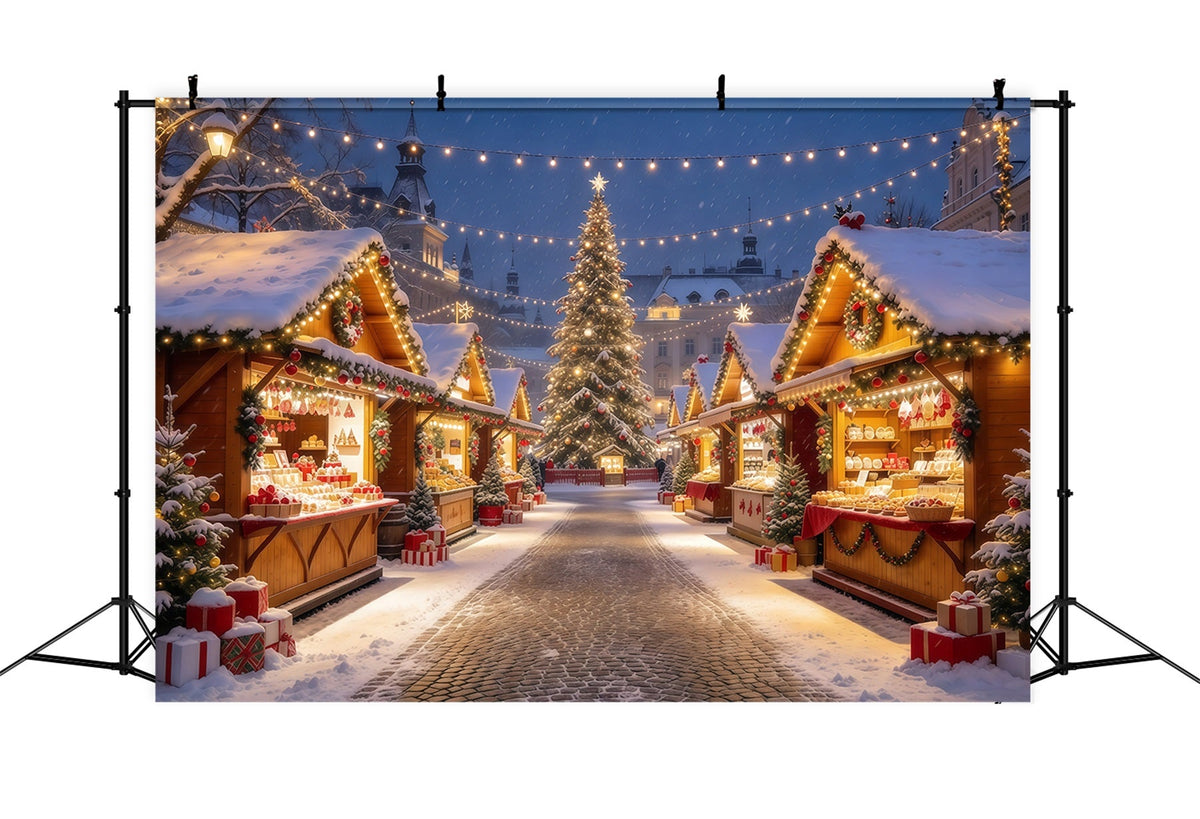 Weihnachtsstadt-Hintergrund Beleuchtete Alpine Marktstände GQ610-95