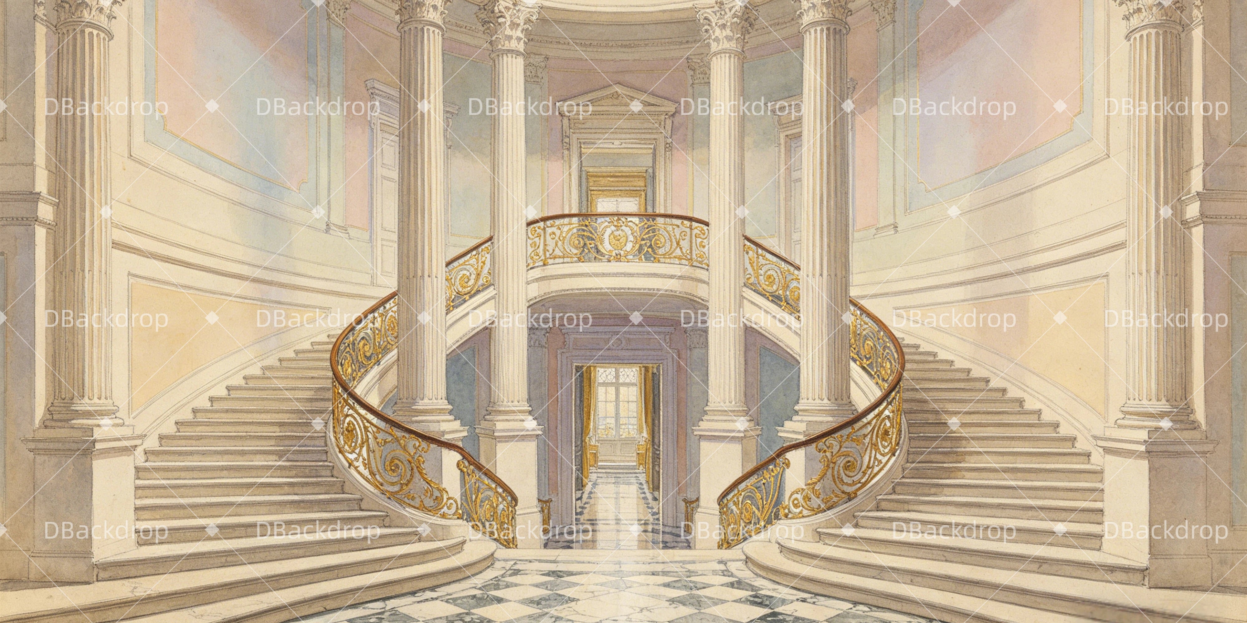 Große Treppenhalle Bühnenkulisse Theater Hintergrund GQ64-T2