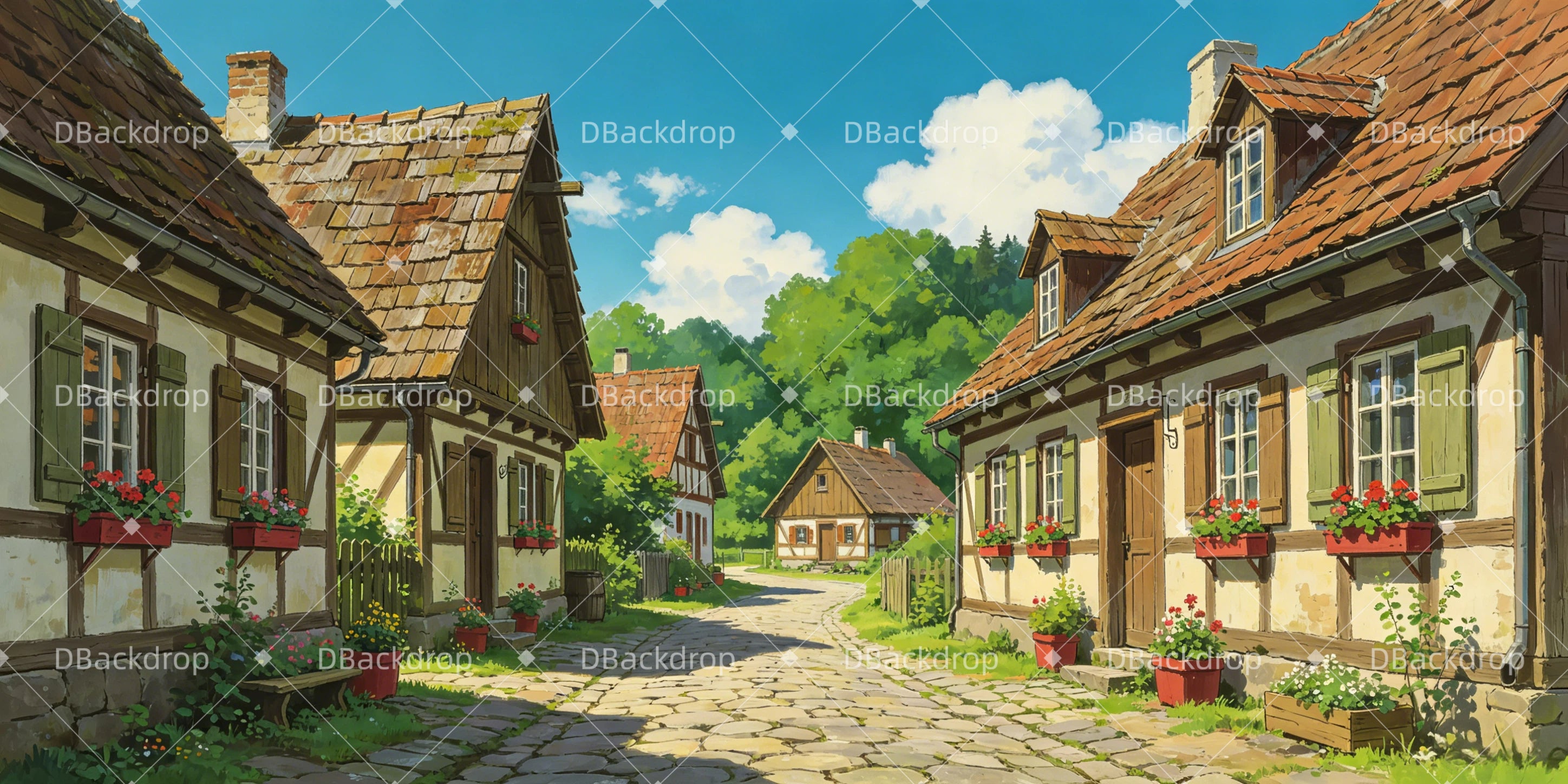 Theaterbühnenbild ländliches Dorf Aufführungskulisse GQ65-T83