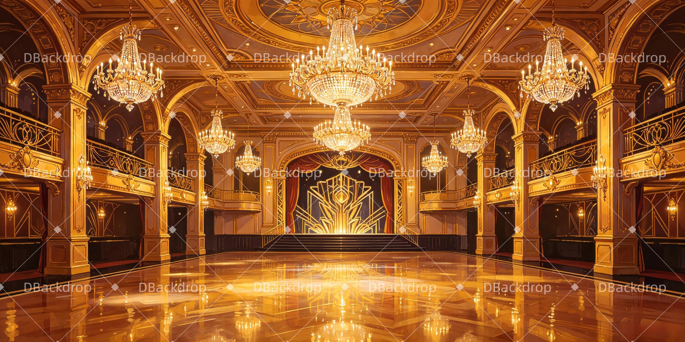 Theater Bühnenhintergrund Eleganter Gesellschaftsballsaal für Tanzaufführung GQ66-T16