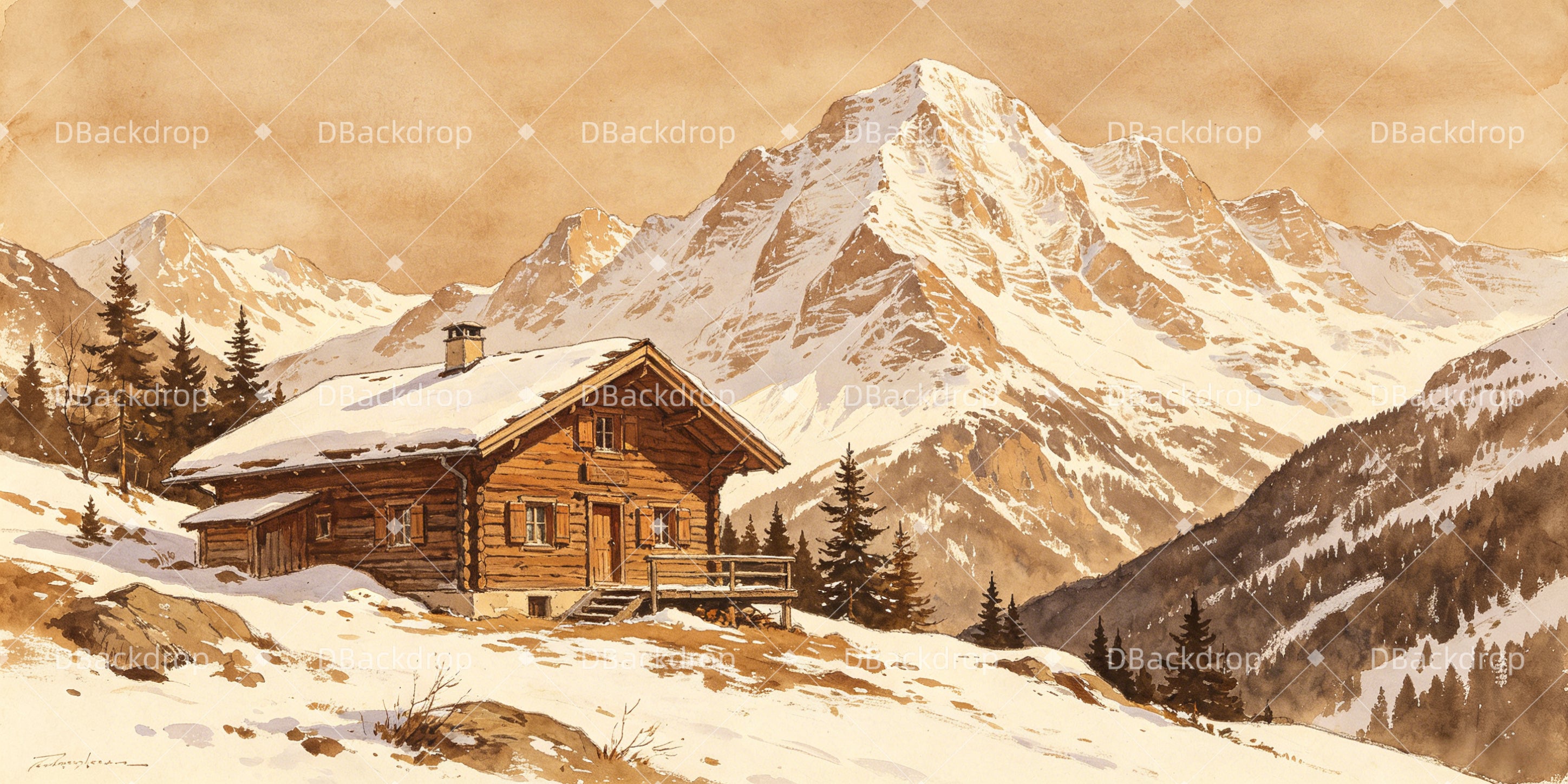 Theaterhintergrund Rocky-Mountain-Lodge für Theaterstück GQ66-T51