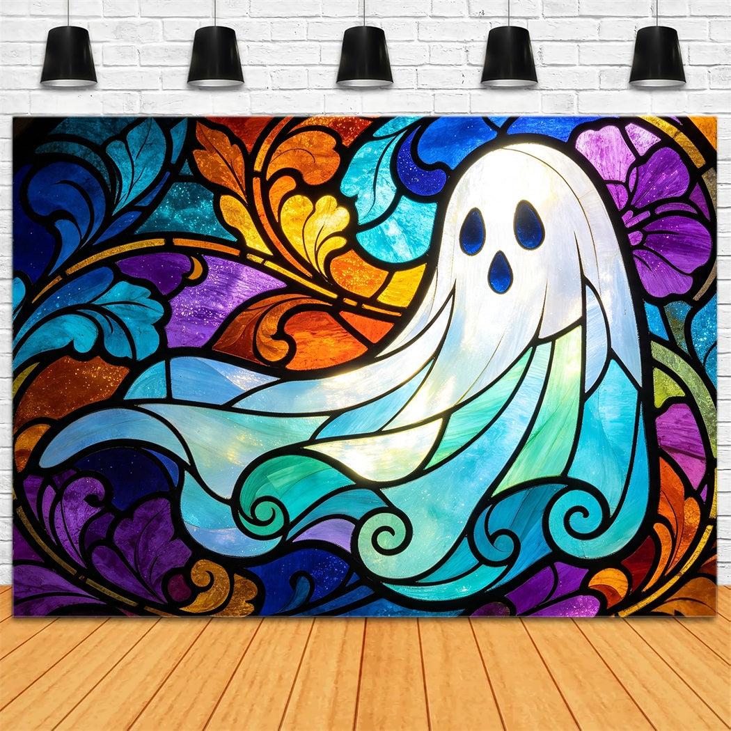Geister-Buntglas-Hintergrund Wandteppich Buntes Fenster Garagentor Halloween-Hintergrund GQ67-109