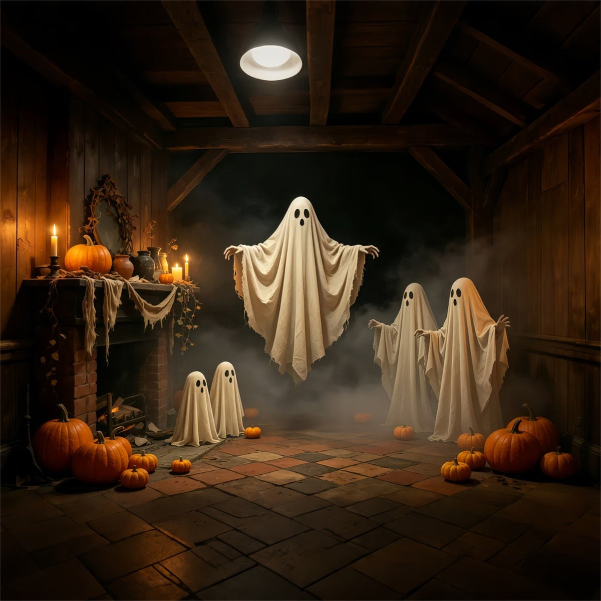 Halloween-Geisterkulisse Schwebende Versammlung Im Kerzenschein Gotische Halloween-Kulisse GQ67-81