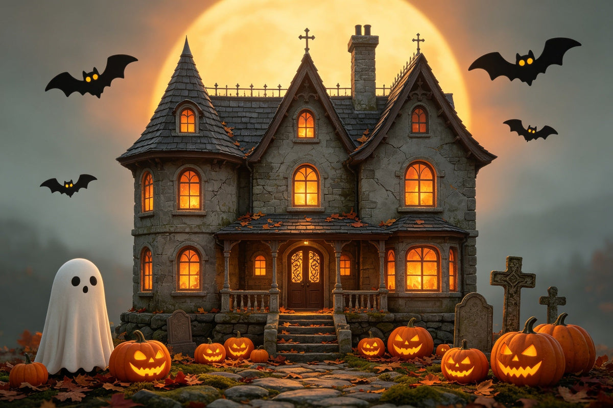 Halloween-Hauskulisse Goldener Mond Spukhaus-Kulissen Halloween GQ67-85