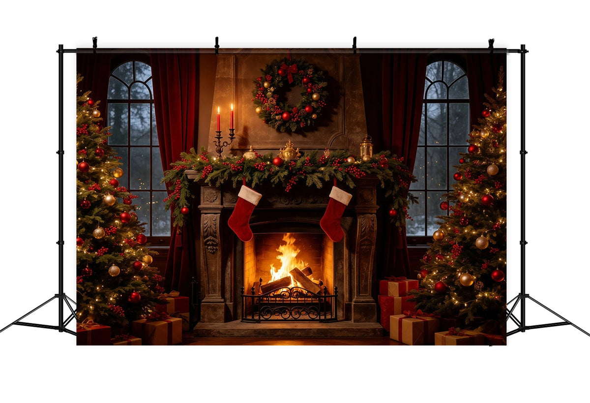 Gemütliche Weihnachtskulisse Vintage Kaminstrümpfe Weihnachtliche Indoor-Hintergrundkulisse GQ68-107