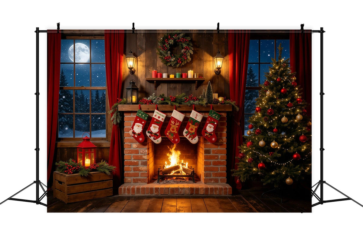 Weihnachtsnacht-Hintergrund Rustikale Kaminstrümpfe Weihnachtshintergründe Für Den Innenbereich GQ68-108