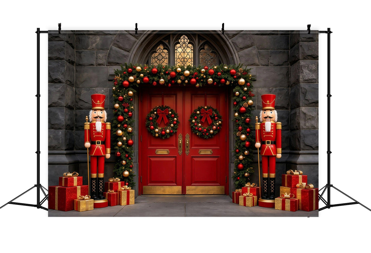 Weihnachts-Nussknacker-Hintergrund Eingang Mit Roter Steintür Weihnachts-Fotohintergründe GQ68-113