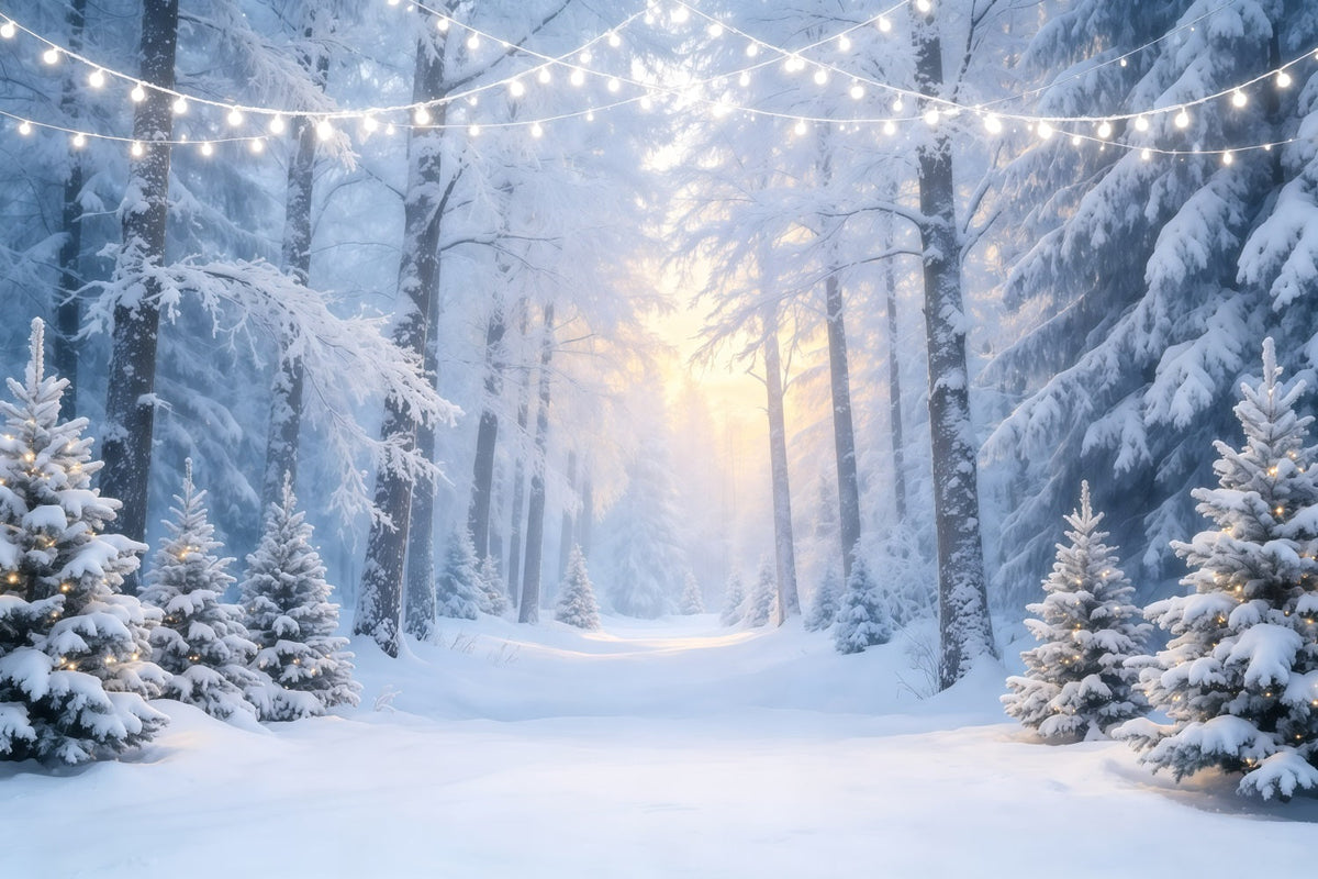 Weihnachtskulisse Im Winterwunderland-Stil Verschneiter Waldweg Weihnachts-Fotografie-Hintergründe GQ68-130