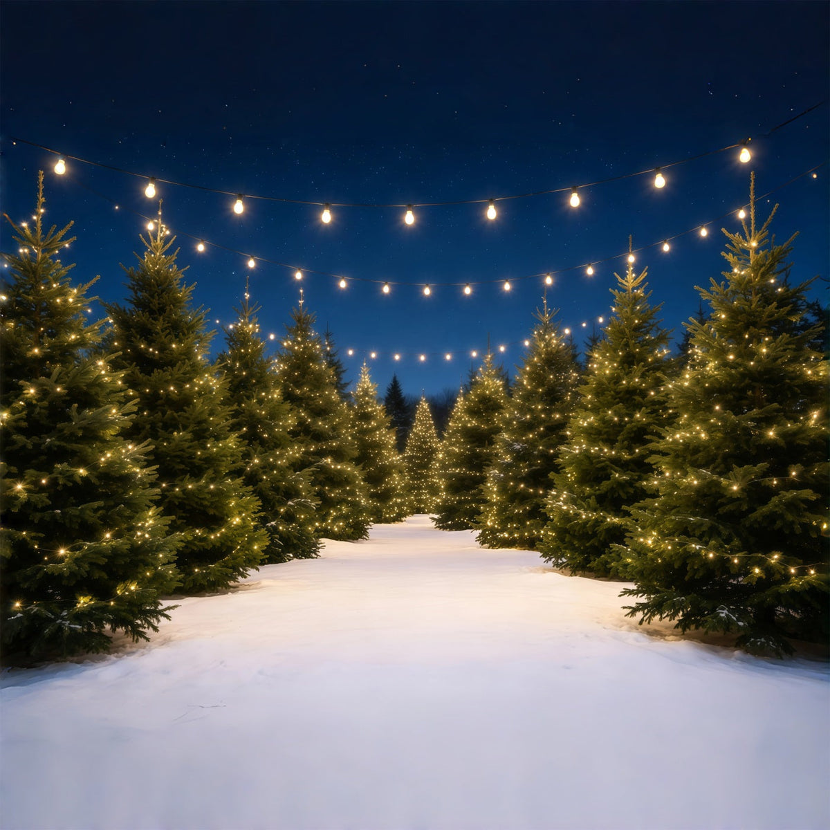 Kulisse Für Eine Weihnachtsbaumfarm Lichtpfad Aus Verschneiten Kiefern Weihnachtskulissen GQ68-132