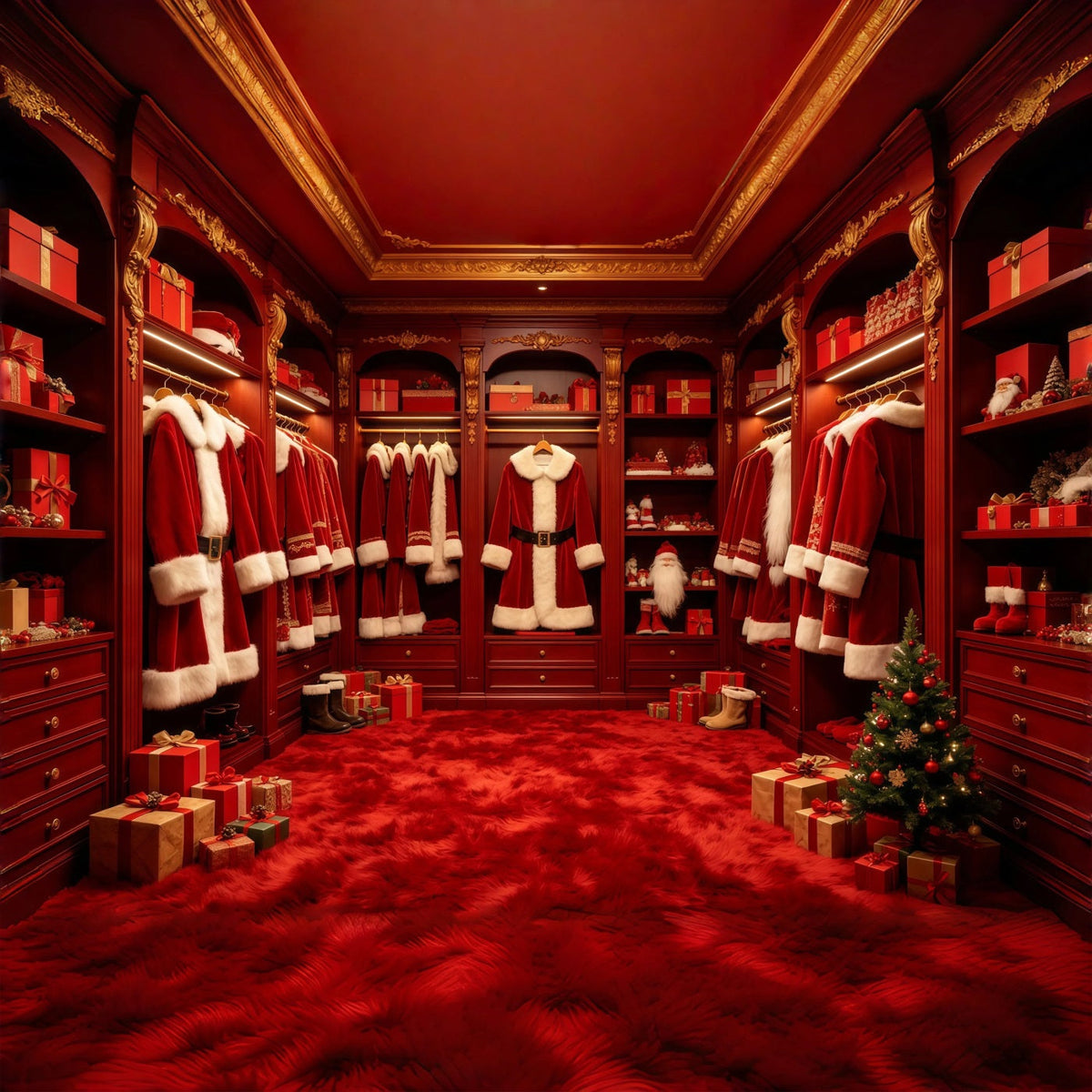 Weihnachtsmann-Hintergrund Rote Weihnachtsmann-Garderobe Weihnachtsstudio-Hintergrund GQ68-133